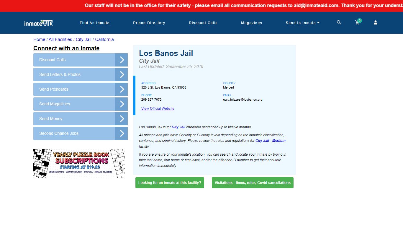 Los Banos Jail | Inmate Locator