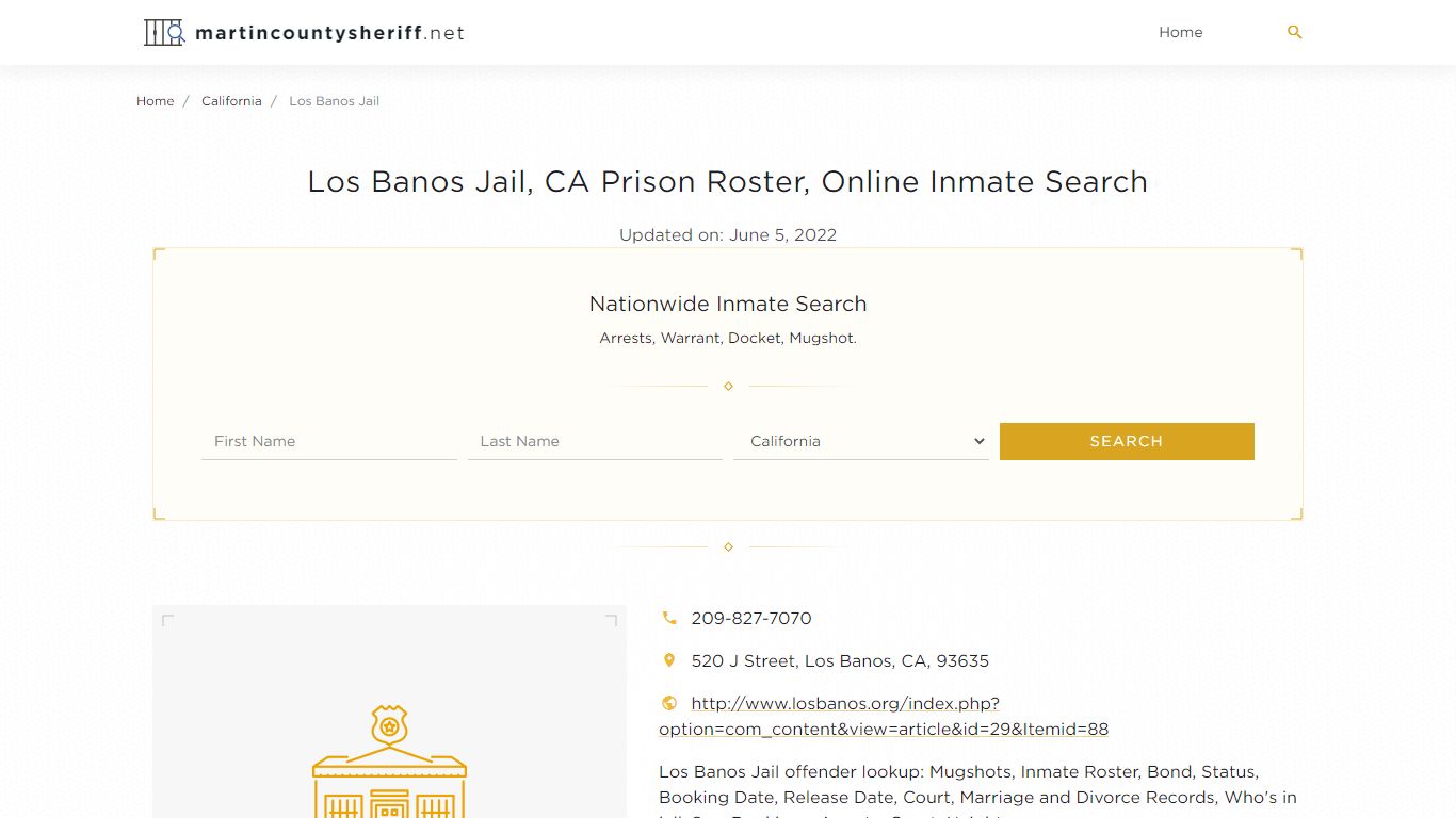 Los Banos Jail, CA Prison Roster, Online Inmate Search ...